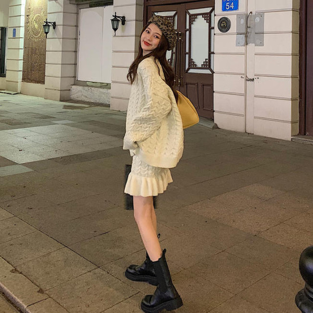 ニットセットアップ トップス スカート ミニ丈 フリル ハイウエスト ゆったり ガーリー 韓国 オルチャン ファッション Cocotown