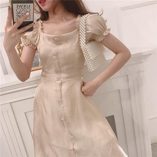 ワンピース リゾート レトロ ドレス パフスリーブ ハイウエスト T97 Bshop