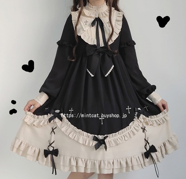 Lolita Op Dress ロリータドレス ロリワンピース ロリィタ 日常用 お茶会 撮影 Cosplay イベント 春夏秋 ロリ S M L Ll ブラック 黒い Mintcat