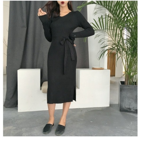 レディース ゆったりワンピース 韓国 秋冬 ニットワンピース タイト セクシー ニットワンピ 大きいサイズ ぽっちゃり 秋新作 秋冬新作 ゆ Basecamp49
