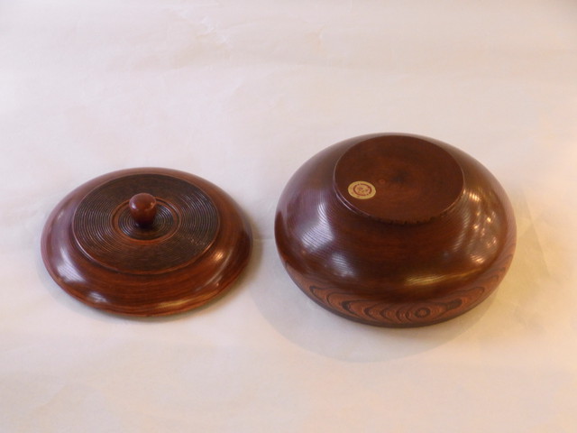 山中塗 木製 くりぬき 六寸千筋 蓋付菓子器 うるし塗 小林漆陶