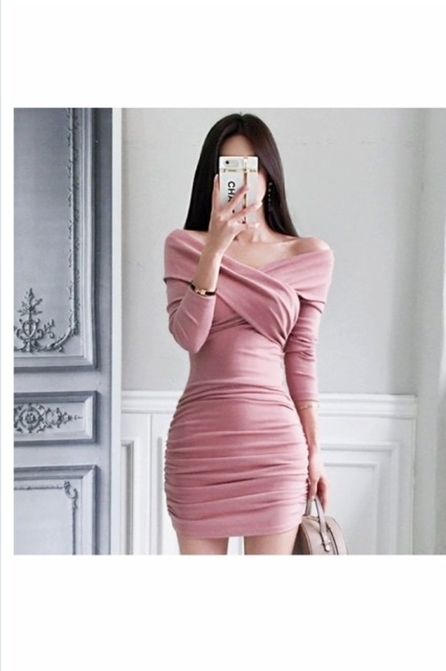 ボートネック ワンピース ボートネック ワンピ ミニ 無地 上品 スリム ブラック 黒 タイト セクシー シンプル シック 大人 ワンピース ド Basecamp49