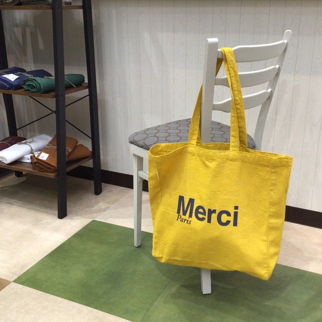 Merci トートバッグ イエロー(紺字) 16