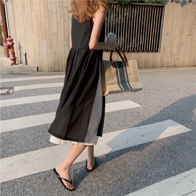 ワンピース ロング レディース 春 夏 黒 大きいサイズ サイドスリット ノースリーブ ワンピース ロング レディース 春 夏 黒 大きいサイズ サイドスリット ノースリーブ カジュアル ミモレ丈 Leaflower 001 リーフラワー レディースファッション専門店