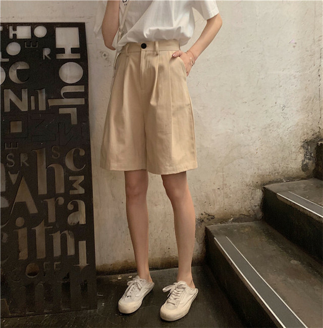 レディース パンツ 夏 ショートパンツ 膝上丈 ハイウエスト キュロット パンツ レディース シンプル カジュアル きれいめ おしゃれ ガーリー ブラック カーキ オレンジ Hf Haru Meets Foo