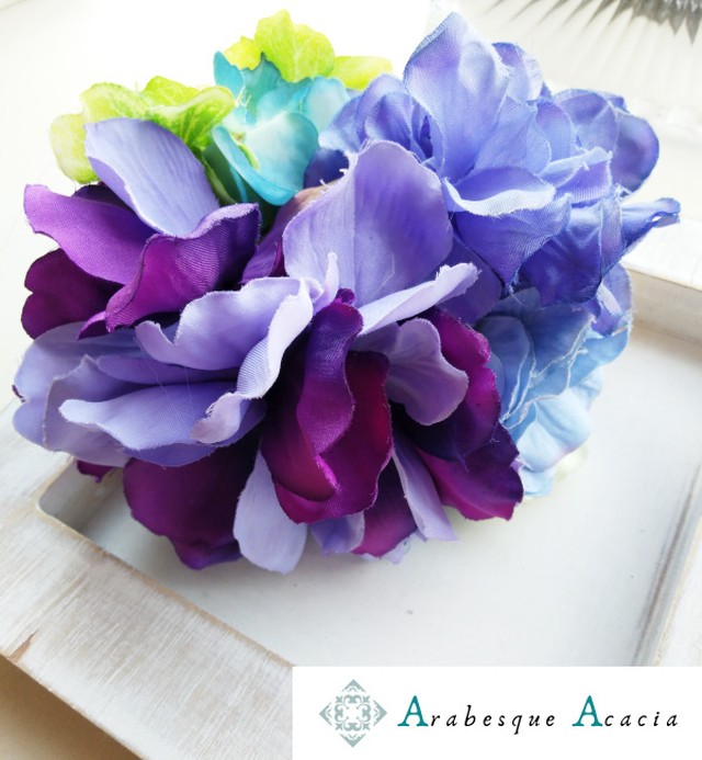 ベリーダンス 紫アネモネと紫陽花に木の実を添えた花飾り 髪飾り ヘッドドレス ベリーダンスショップ アラベスクアカシア