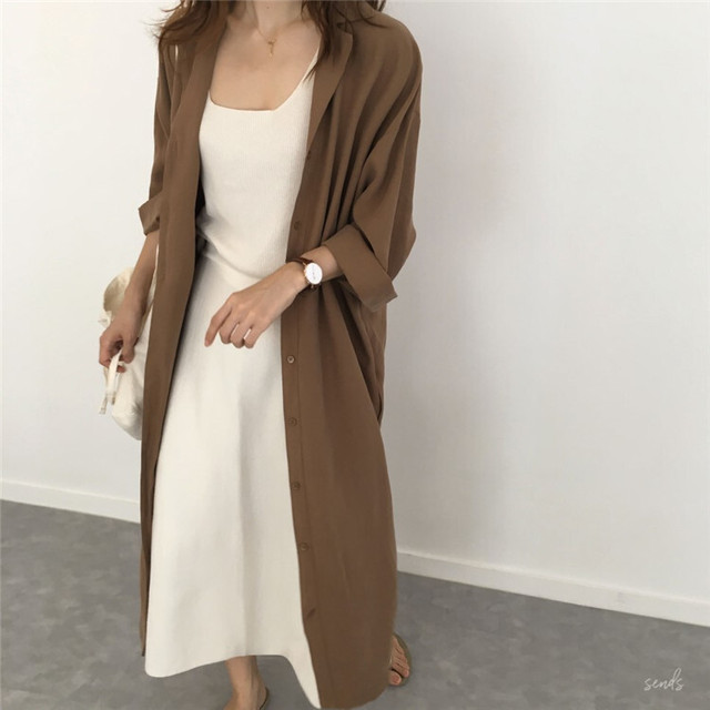 ロング シャツワンピース ブラウン ブラック 羽織 r085 Rumina Select Shop