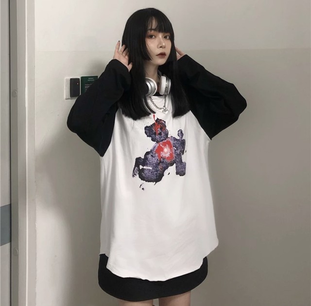 お取り寄せ商品 トップス ロンティー Tシャツ 長袖 原宿 ストリート サブカルチャー クマ テディーベア 春 秋 冬 レディース Candy Melts
