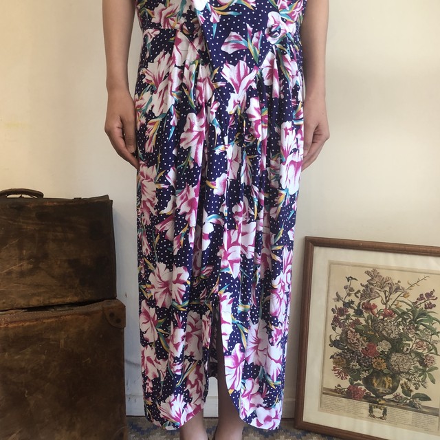 ヴィンテージワンピース 花柄 ドット ショールカラー Monique Vintagestore 古着の通販サイト