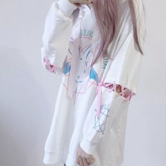 デビうさ パーカー ワンピース ホワイト 病み可愛いサブカル系ふぁっしょん 専門店 Loveloco