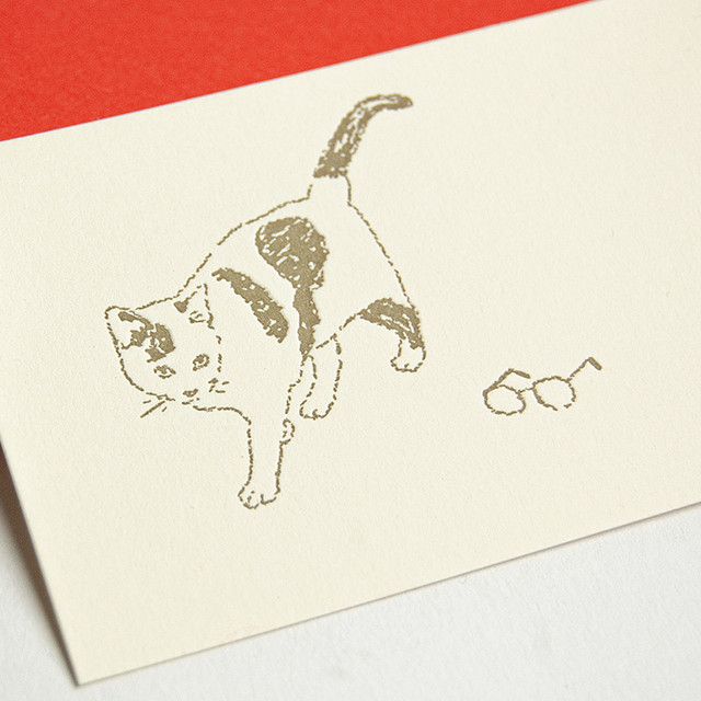 メッセージカード ミニ バースデーカード グリーティングカード 名刺サイズ 封筒付 猫 Cat メガネ イラスト 送料込 Maum