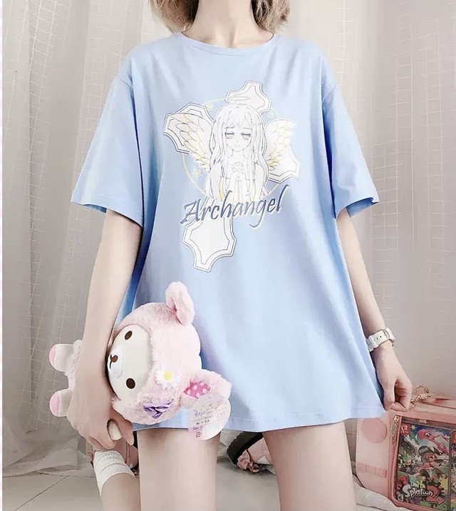 Top Mode トップス Tシャツ ルーズ オーバーサイズ ラフ ワンピース 半袖 エンジェル ライトブルー 水色 病みかわいい かわいい ゆめ かわいい ゆるかわ キュート フェミニン 甘め カジュアル 夏 Z102 Top Mode Top Mode トップス Tシャツ ルーズ オーバーサイズ ラフ ワンピース 半袖 エンジェル ライトブルー 水色 病みかわいい かわいい ゆめ かわいい ゆるかわ キュート フェミニン 甘め カジュアル 夏 Z102 Top Mode