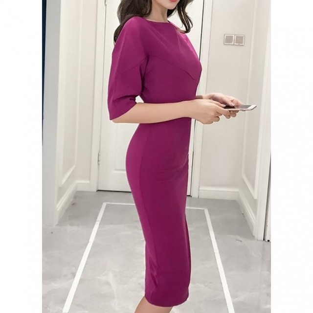 レディな膝丈 ボートネック無地ワンピース 245 韓国プチプラ レディースファッション専門店 Flowery