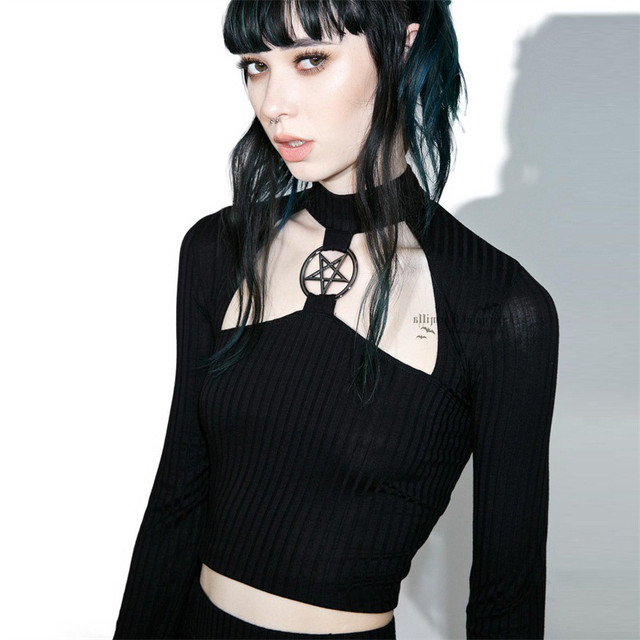 プルオーバー 肌見せ ニット ブラック ゴシック クール スター 星 ショート丈 モード Top Mode