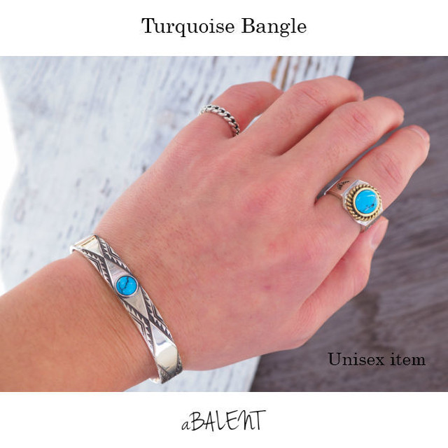 ターコイズ バングル ネイティブ アメリカン インディアンジュエリー オルテガ柄 オルテガ シルバーバングル メンズ 天然石 シンプル Abalent