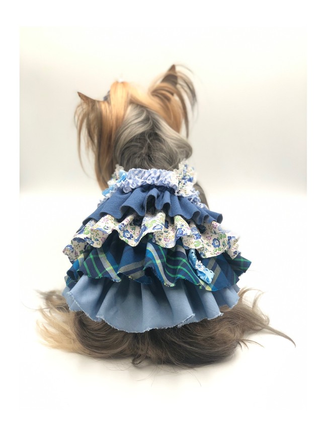 犬服オーダー 小花柄プリントティアードaラインワンピース Dogdress Ari Ra