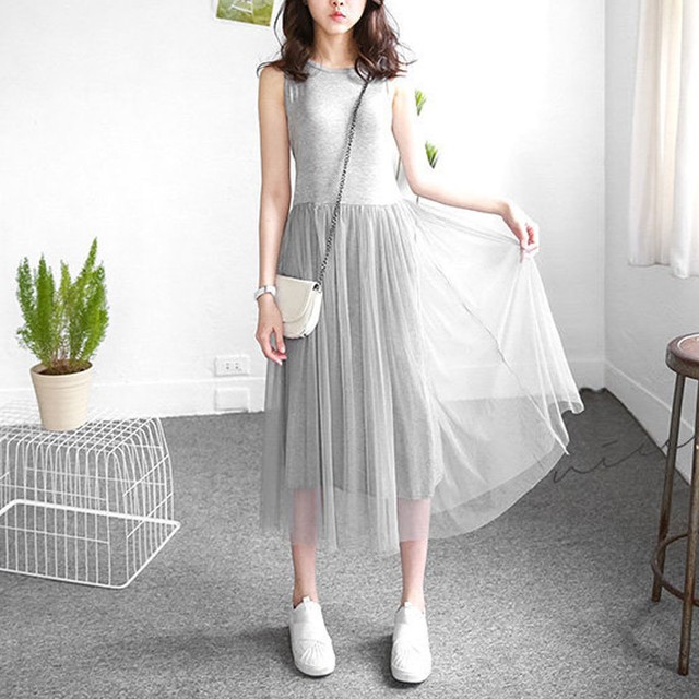 春夏 ペチコートワンピース レディース ロング丈ワンピ ノースリーブ タックワンピース 1ririt 003 椿屋ladys本舗大きいサイズの店
