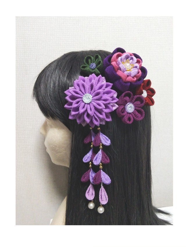 髪飾り紫 成人式髪飾り 卒業式髪飾り 七五三髪飾り つまみ細工髪飾り 浴衣髪飾り Kamikazarin つまみ細工髪飾り 成人式髪飾り 七五三 髪飾り 卒業式髪飾り