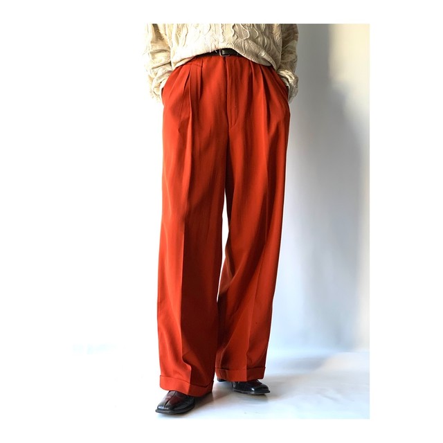 Yale Trouser Collection Wide Slacks Brick Dead Stock レンガ色の綺麗な色味のワイドウールギャバスラックス コーデのアクセント Elcasion Elca