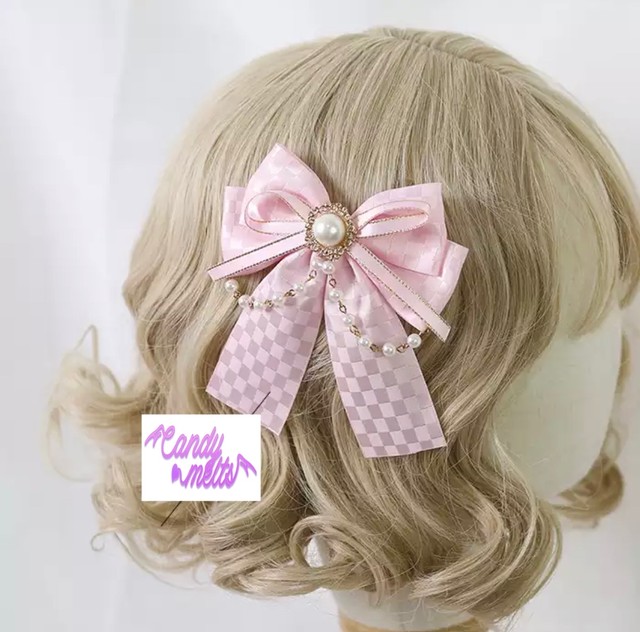 お取り寄せ商品 ヘアアクセサリー ヘアクリップ リボン パール ロリィタ ゆめかわいい 原宿 ゴスロリ Candy Melts