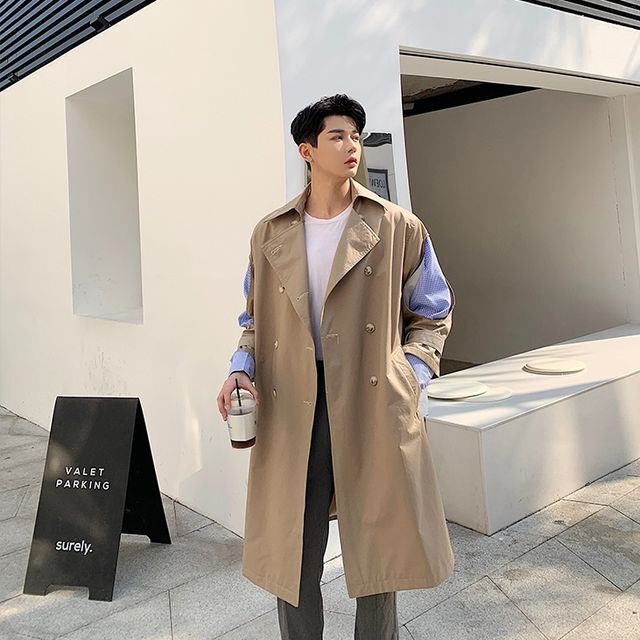 予約販売 コート スリット ロング丈 春 アウター メンズ ホワイト ベージュ こなれ感 お洒落 韓国トレンド 春 秋 M L Xl Favoriteselect