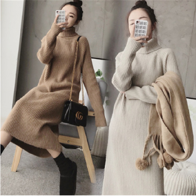 リブニットワンピース ひざ丈ワンピース 長袖 タートルネック タイト シンプル カジュアル 無地 秋 冬 定番 防寒対策 Fsk1278 Alice Mode アリスモード