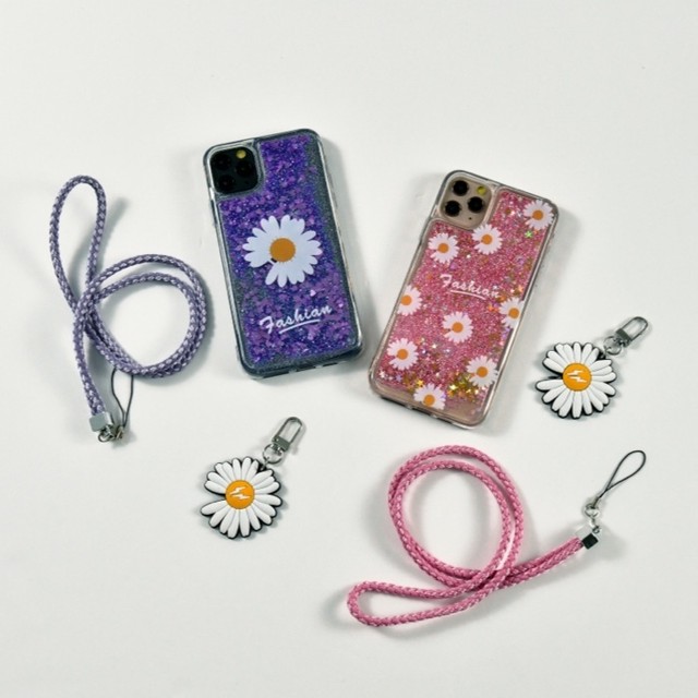 グリッター Flowerチャーム ストラップ付き パープル Iphoneケース ブラックパール神戸三宮 グリッター Flowerチャーム ストラップ付き パープル Iphoneケース ブラックパール神戸三宮
