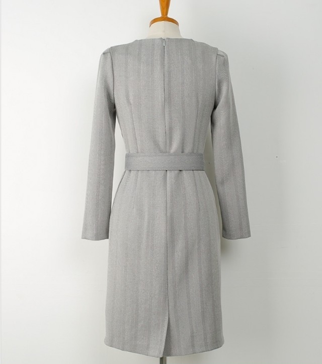 ヘリンボーンダーツピンタックhラインワンピース ベルト付き Berryberry