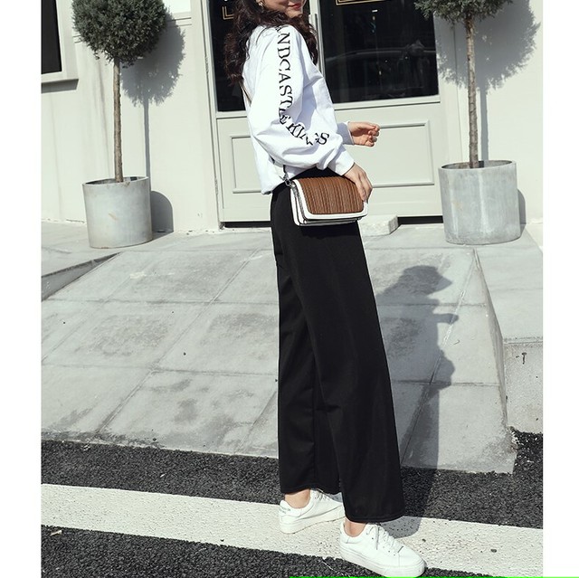 大きいサイズ カジュアルパンツ シンプル コーデ 九分丈 ハイウエスト シフォン ワイドパンツ アンクル丈 ウエストゴム 薄手 ゆったり きれいめ デート カジュアル 10代 代 30代 中学生 小学生 S M L Xl 2xl 3xl ブラック 黒 Laff Store 会社情報 納期の確認を