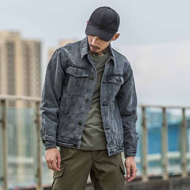 デニムジャケット メンズジャケット ジーンズ ジージャン ヴィンテージ風 春秋 ダークグレー カジュアル きれいめ あたたか レトロ メンズバディmensbuddy