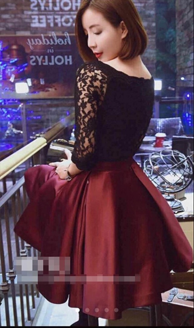 国内即納 即日配送 パーティードレス 花柄 レース リボン フレア ブラック レッド 黒 赤 ワンピース ドレス ワンピ フォーマル ミニドレス ミニ 長袖 ロング カラードレス セレモニー 代 30代 イブニング お呼ばれ 結婚式 ゲストドレス Aライン Laドレス タイト