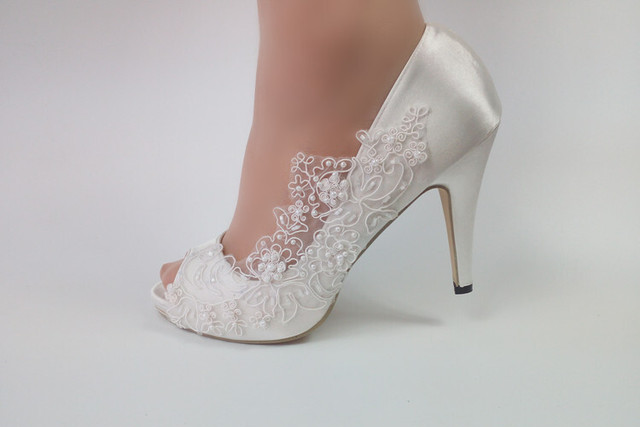 直輸入 白レース 白ハイヒール 結婚式 花嫁 パーティドレス 8m 10 オープントゥ 海外インポート Shoes Chou シューズシュー