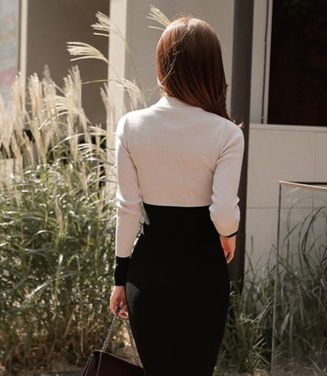 バイカラー タイト ニットワンピース Cocotown