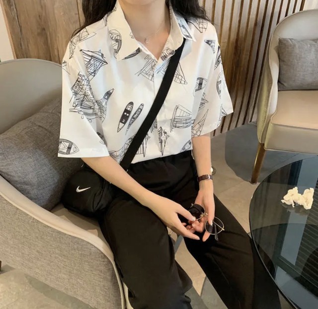 モノトーンコーデに シャツ 柄シャツ トップス メンズライク Tsumugustore