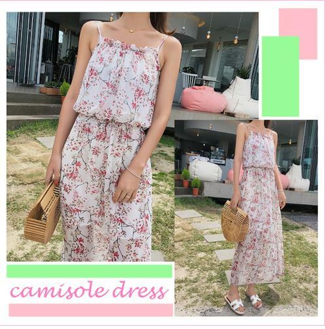 送料無料 ボタニカル柄 ワンピース リゾート ロングワンピ 春夏 フラワー サマードレスリゾートストラップドレス レディースファッションsunflower