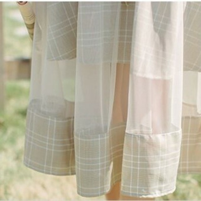 チェック柄 ワンピース シースルー ワンピース 膝丈 スカート 長袖 レディース 春服 秋服 韓国 ファッション B0065 Aeka Clothet