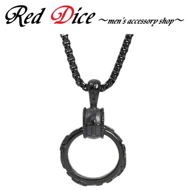 メンズネックレス 存在感溢れる男らしいリングネックレス 黒 メンズピアス専門店 Red Dice