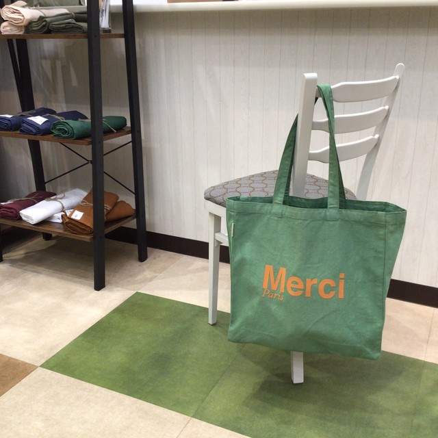 Merci トートバッグ グリーン(橙字) 11