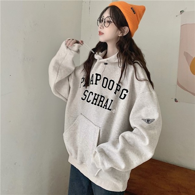 ロゴパーカー レディース かわいい スェット プルオーバー パーカー 冬服 レディース ビッグサイズ 韓国 ファッション ビッグパーカー 裏起毛 オーバーサイズ スエット パーカー ブルー グレー ダークグレー レッド アメカジ ストリート ファッション Vestito