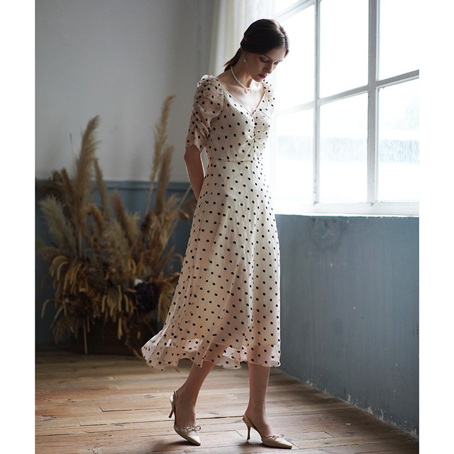 ワンピースドレス 個性的 レトロ ドット 大人 インポート 袖あり Signal 日本未入荷勢揃い 全品送料無料です