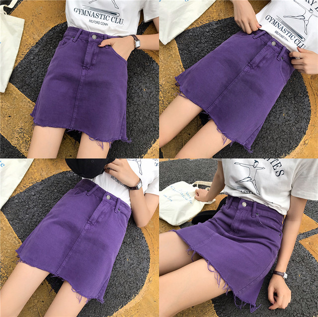 パープルコーデに ミニスカート ダメージ デニムスカート オールシーズン 紫 おしゃれ スカート 可愛い Shop Suba