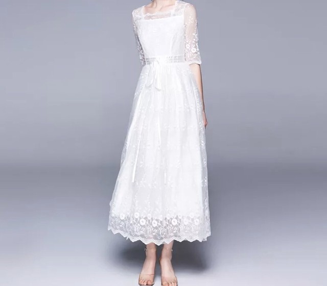 ホワイトレースマキシワンピース Mdhcloset