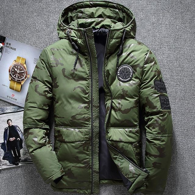 予約販売 ダウンジャケット メンズ 迷彩柄 カモフラ フード付き ショート丈 コート 厚手 アウトドア 防寒 お洒落 ブラック カーキ ブルー カジュアル 秋冬 暖かい 大きいサイズ M L Xl 2xl 3xl Favoriteselect