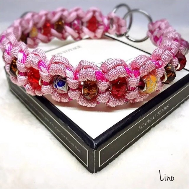 大型犬用パラコード首輪 花 ビーズ 首回り 45cm Lino Online Store