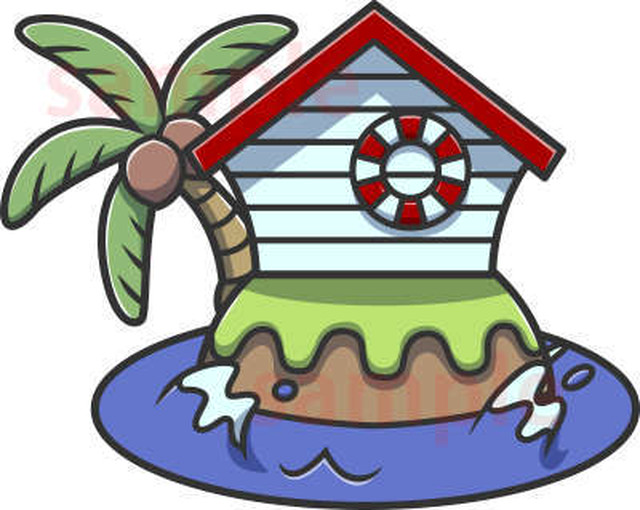 海の小島の小さな家イラスト素材 イラストダウンロード素材屋さん