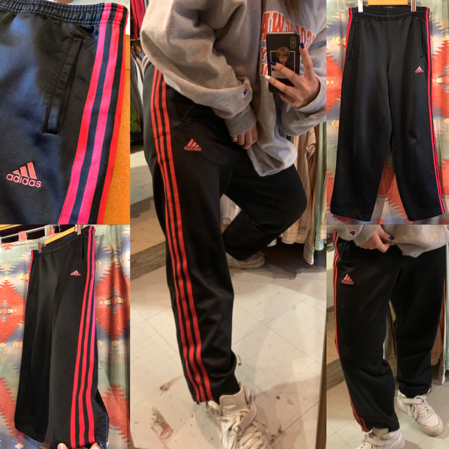 90年代製 アディダス トラックパンツ Sizem位 ブラック レッド 古着 レディース メンズ 陽気な古着屋frank