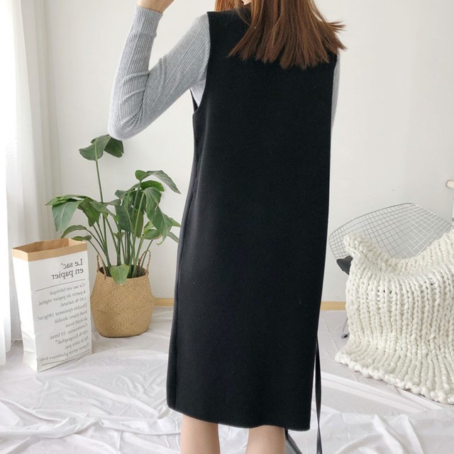 ベストワンピース レディース 重ね着 ニットワンピース ノースリーブワンピース 前ボタン付き 世界の扉shin