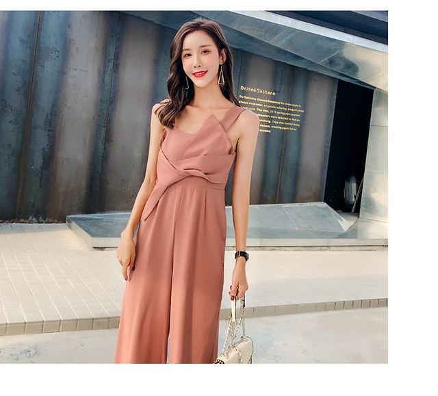 ワンピース パンツ ストラップジャンプスーツ チューブトップ ワイドレッグパンツ ノースリーブ フレアパンツ セクシー スリム スカート ウェストマーク カジュアル 薄色ピンク デート お出かけ オシャレ スタイル Kirihara