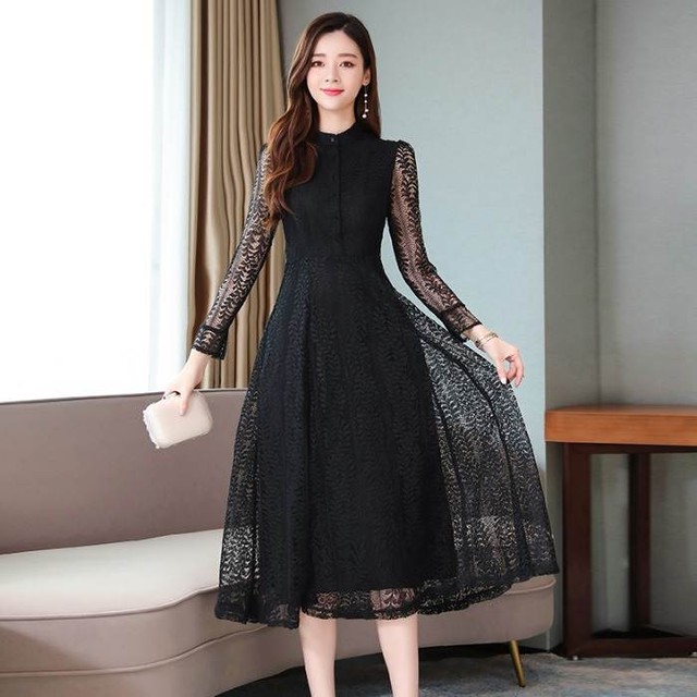 ロングワンピース シースルー 春 秋 おしゃれ レース 大人 ドレス おでかけ パーティー I1467 Bshop