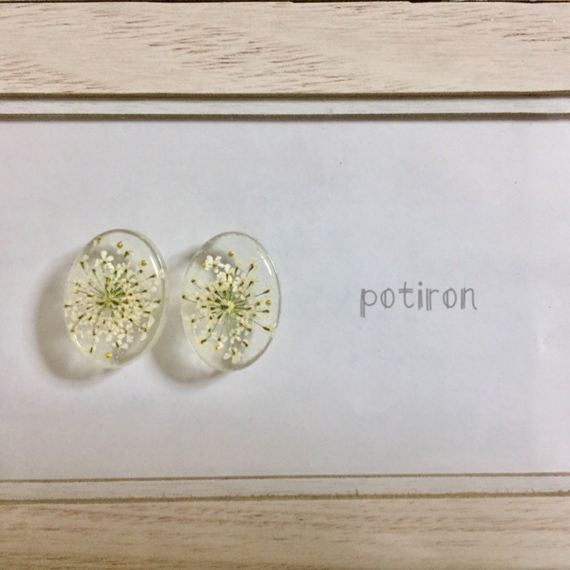レースフラワー押し花ピアス イヤリング Potiron レースフラワー押し花ピアス イヤリング Potiron